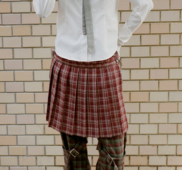 【ya-25009】  Waist pouch & pleated set (check)