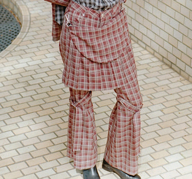 【ya-25014】 Semi-wide bondage pants (check)