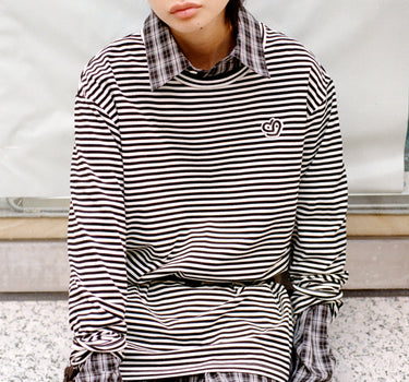 【ya-25001】 One-point long sleeve tee (border)